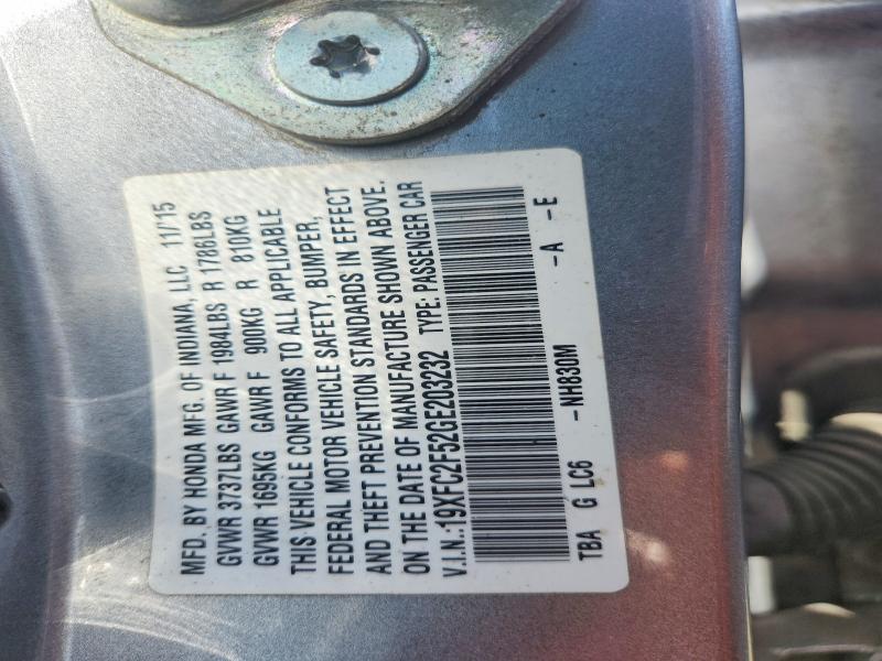 Aukcja sprzedaży 2016 Honda Civic, vin: 19XFC2F52GE203232, numer aukcji: 69906876