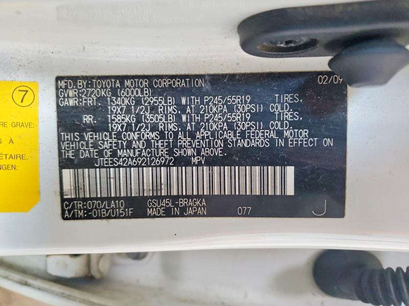 Продажа на аукционе авто 2009 Toyota Highlander, vin: JTEES42A692126972, номер лота: 67696716