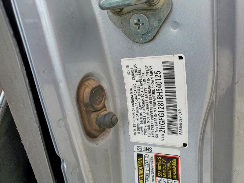 Aukcja sprzedaży 2008 Honda Civic, vin: 2HGFG12818H540125, numer aukcji: 69584956