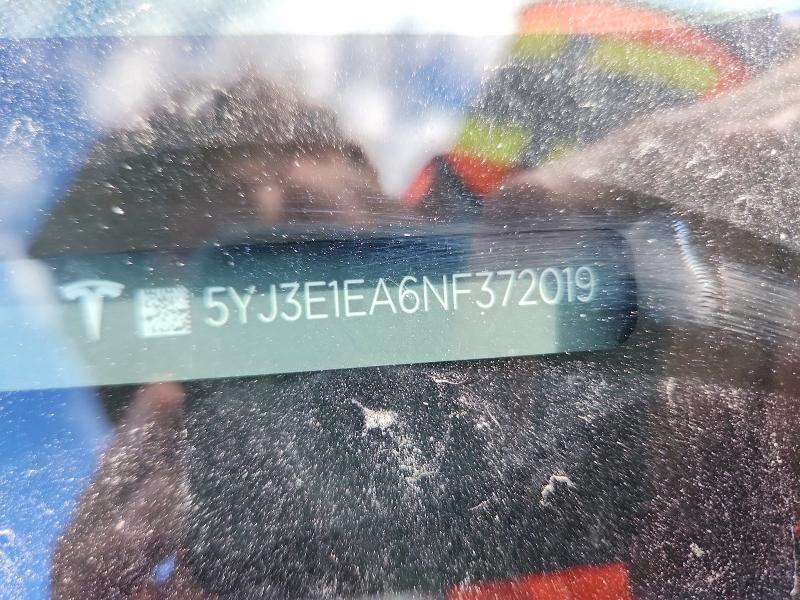 2022 Tesla Model 3 მანქანა იყიდება აუქციონზე, vin: 5YJ3E1EA6NF372019, აუქციონის ნომერი: 69907636