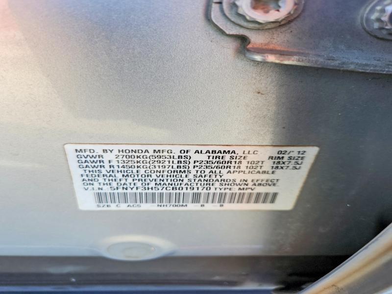 69691996 :رقم المزاد ، 5FNYF3H57CB019170 vin ، 2012 Honda Pilot مزاد بيع
