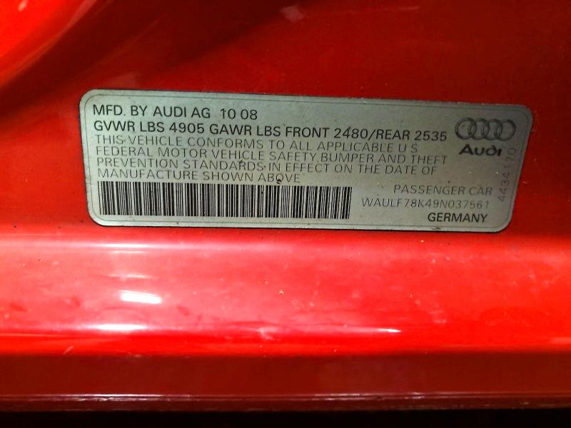 2009 Audi A4 მანქანა იყიდება აუქციონზე, vin: WAULF78K49N037561, აუქციონის ნომერი: 70694086