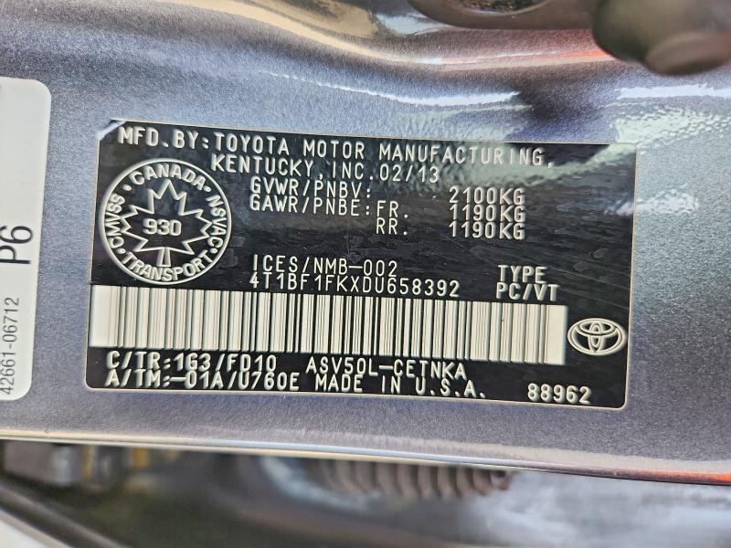 Aukcja sprzedaży 2013 Toyota Camry, vin: 4T1BF1FKXDU658392, numer aukcji: 68434966