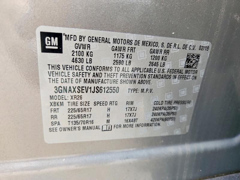 Aukcja sprzedaży 2018 Chevrolet Equinox, vin: 3GNAXSEV1JS612550, numer aukcji: 67773446