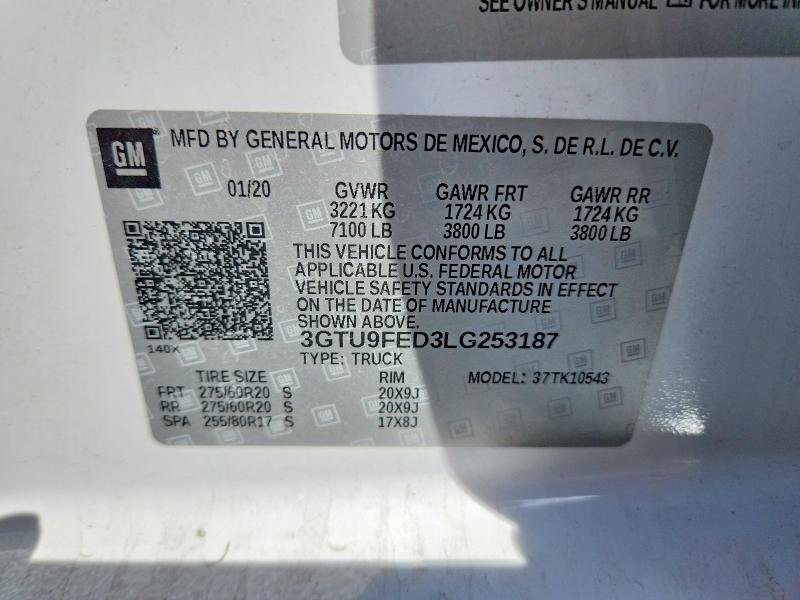 Aukcja sprzedaży 2020 Gmc Sierra, vin: 3GTU9FED3LG253187, numer aukcji: 68826906