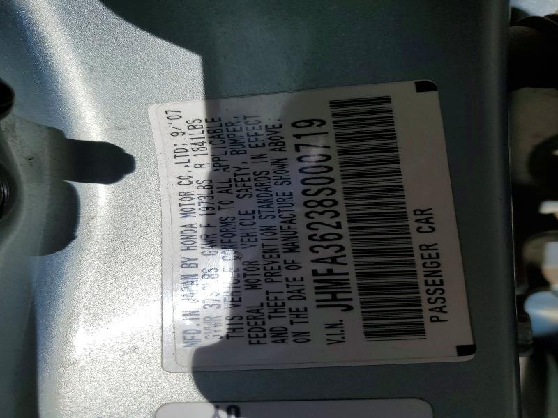 69886796 :رقم المزاد ، JHMFA36238S000719 vin ، 2008 Honda Civic مزاد بيع