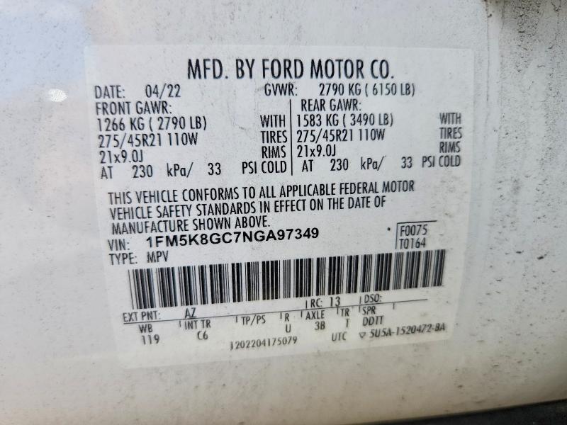 Продажа на аукционе авто 2022 Ford Explorer, vin: 1FM5K8GC7NGA97349, номер лота: 68074626