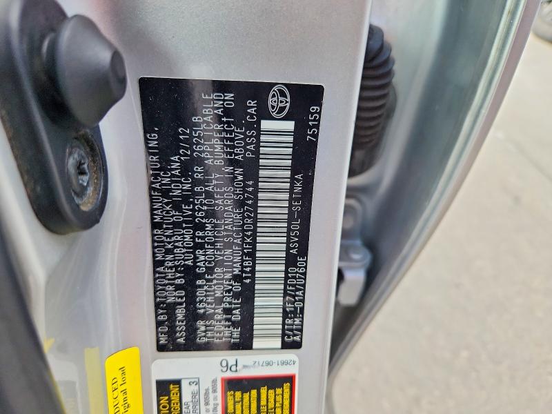 Aukcja sprzedaży 2013 Toyota Camry, vin: 4T4BF1FK4DR274744, numer aukcji: 70332786