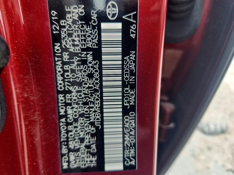 2020 Toyota Mirai მანქანა იყიდება აუქციონზე, vin: JTDBVRBD5LA008043, აუქციონის ნომერი: 69787056