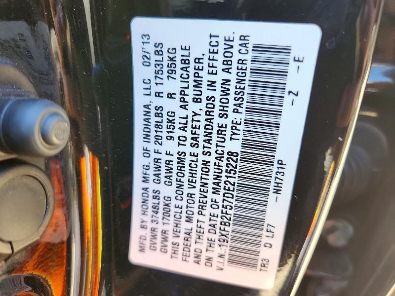 69411306 :رقم المزاد ، 19XFB2F57DE215228 vin ، 2013 Honda Civic مزاد بيع
