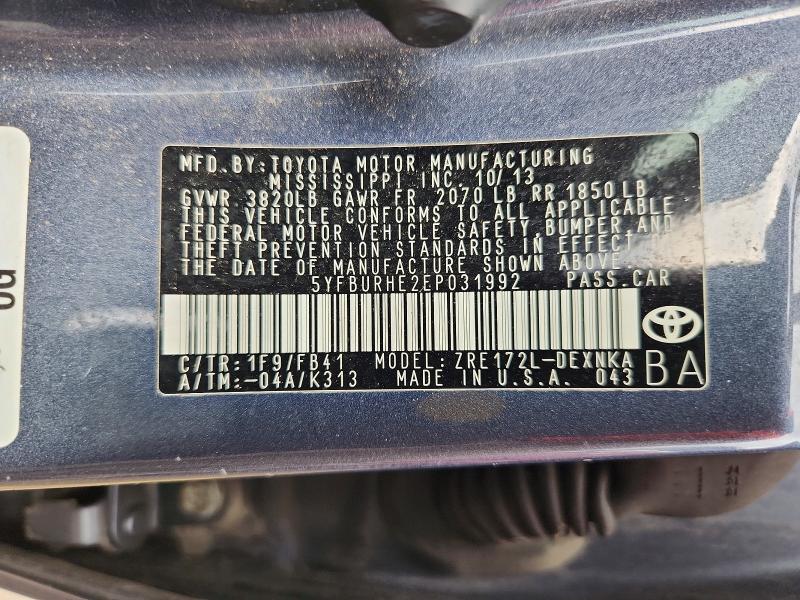 2014 Toyota Corolla მანქანა იყიდება აუქციონზე, vin: 5YFBURHE2EP031992, აუქციონის ნომერი: 68557846
