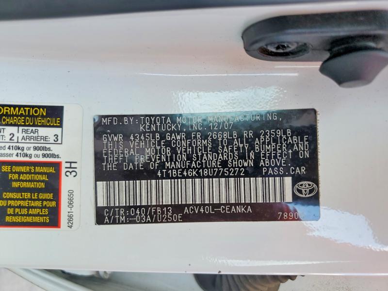 Продажа на аукционе авто 2008 Toyota Camry, vin: 4T1BE46K18U775272, номер лота: 67682346