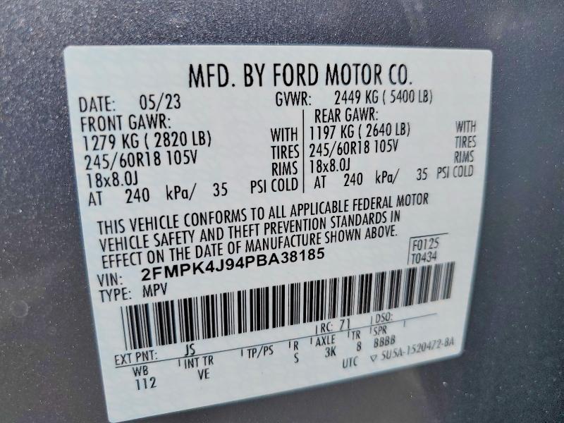 68276096 :رقم المزاد ، 2FMPK4J94PBA38185 vin ، 2023 Ford Edge مزاد بيع