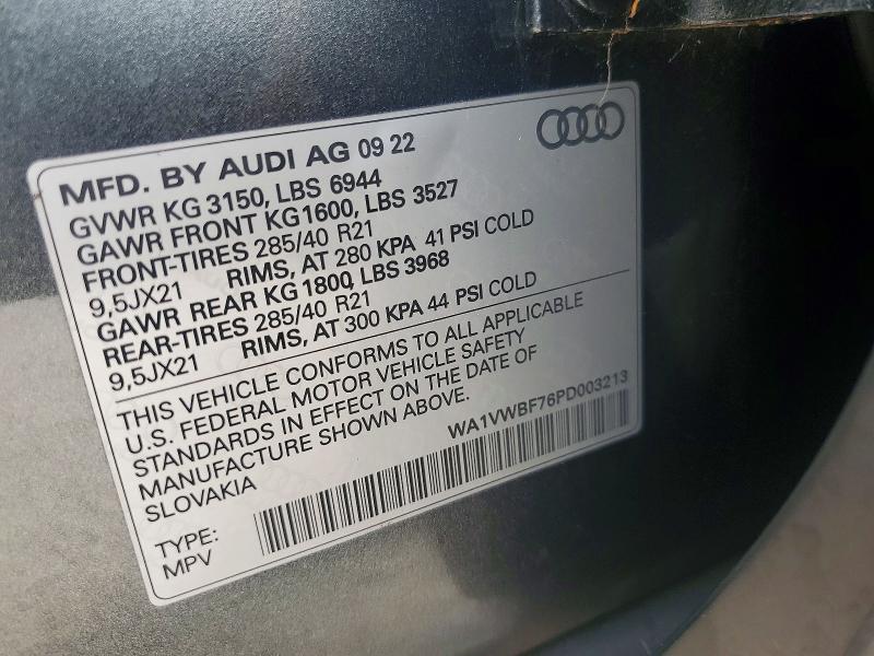 Aukcja sprzedaży 2023 Audi Sq7, vin: WA1VWBF76PD003213, numer aukcji: 68254306