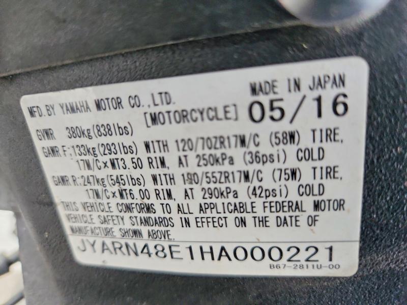 Продажа на аукционе авто 2017 Yamaha Fz10, vin: JYARN48E1HA000221, номер лота: 69490906
