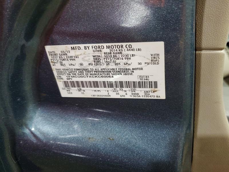68617046 :رقم المزاد ، 1FMCU0C7XCKC60064 vin ، 2012 Ford Escape مزاد بيع