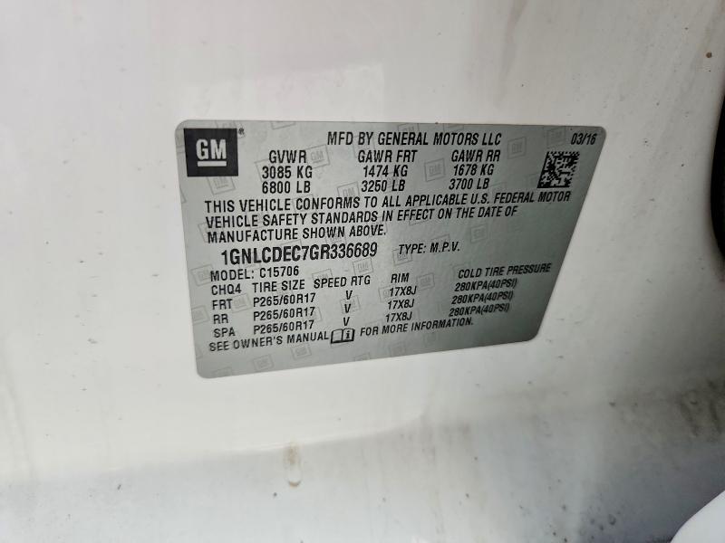 Aukcja sprzedaży 2016 Chevrolet Tahoe, vin: 1GNLCDEC7GR336689, numer aukcji: 68554886