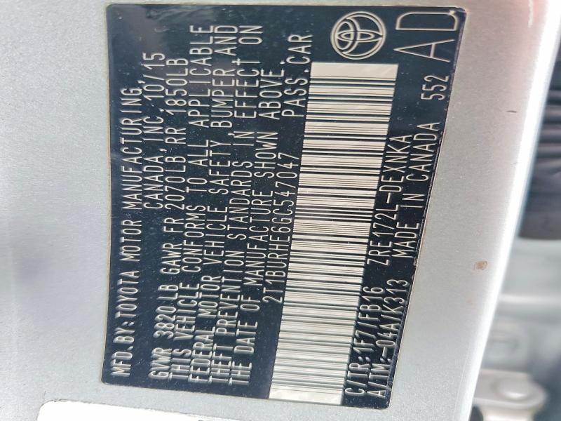 Aukcja sprzedaży 2016 Toyota Corolla, vin: 2T1BURHE6GC547047, numer aukcji: 67752766