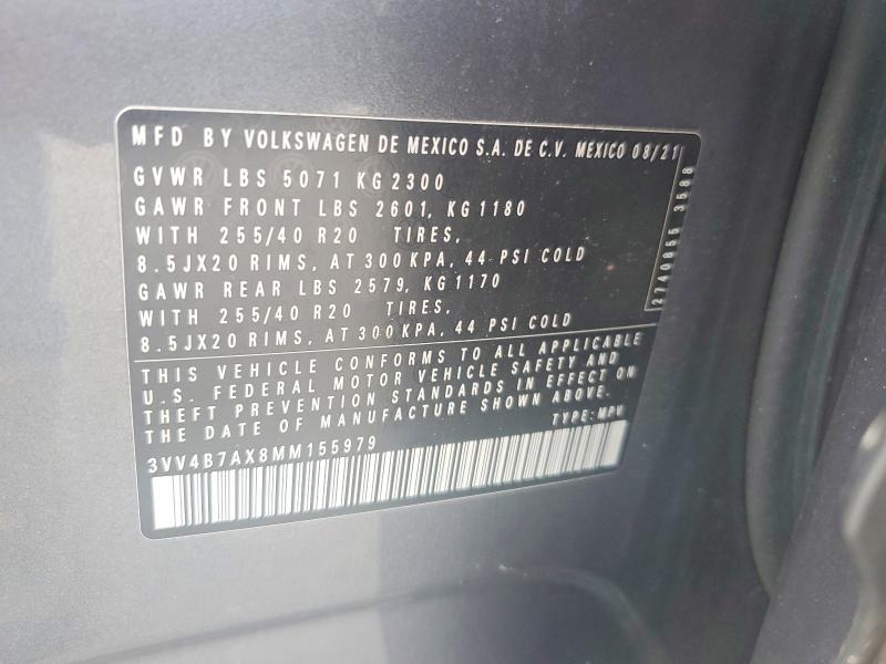 2021 Volkswagen Tiguan მანქანა იყიდება აუქციონზე, vin: 3VV4B7AX8MM155979, აუქციონის ნომერი: 67881366