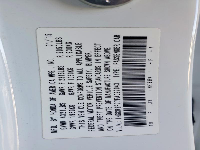 2015 Honda Accord მანქანა იყიდება აუქციონზე, vin: 1HGCR2F77FA097043, აუქციონის ნომერი: 70841446