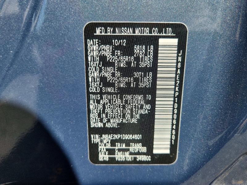 Aukcja sprzedaży 2013 Nissan Quest, vin: JN8AE2KP1D9064601, numer aukcji: 68513006