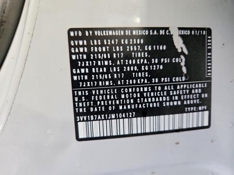 Продаж на аукціоні авто 2018 Volkswagen Tiguan, vin: 3VV1B7AX1JM104127, номер лоту: 67920066