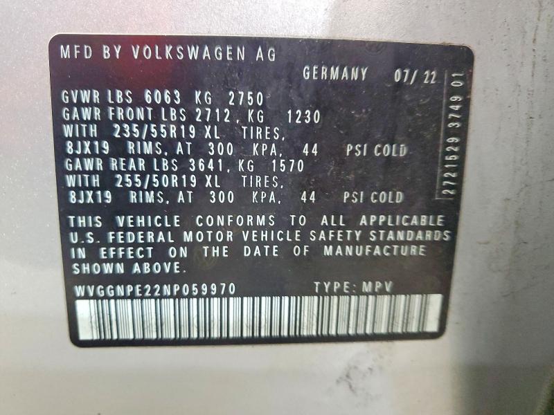 65205096 :رقم المزاد ، WVGGNPE22NP059970 vin ، 2022 Volkswagen Id.4 مزاد بيع