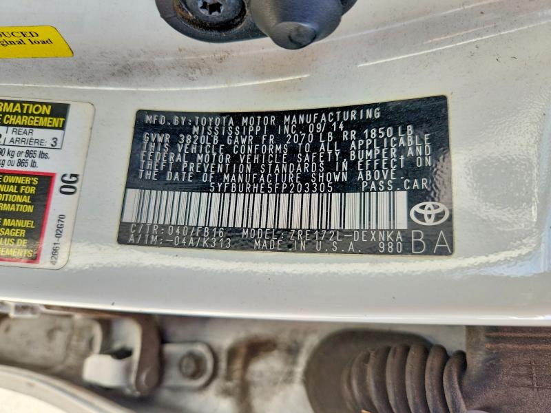 Продажа на аукционе авто 2015 Toyota Corolla, vin: 5YFBURHE5FP203305, номер лота: 70749606