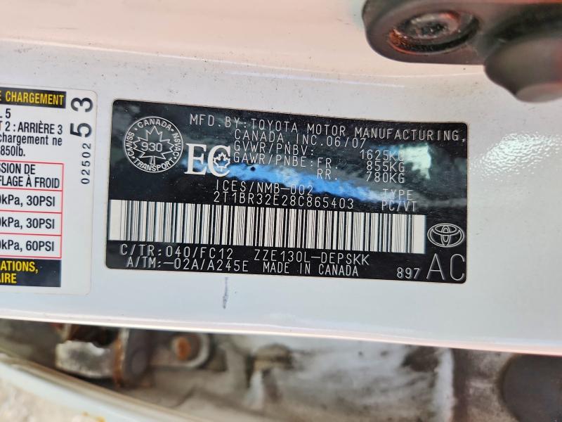 66854866 :رقم المزاد ، 2T1BR32E28C865403 vin ، 2008 Toyota Corolla مزاد بيع
