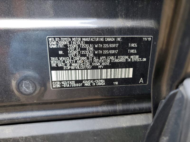 Auction sale of the 2020 Toyota Rav4, vin: 2T3P1RFV9LC077907, lot number: 70015756