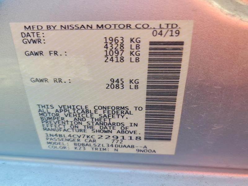 Aukcja sprzedaży 2019 Nissan Altima, vin: 1N4BL4CV7KC229118, numer aukcji: 67924466