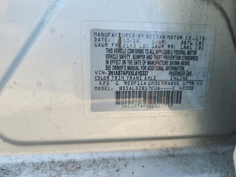 2019 Nissan Sentra მანქანა იყიდება აუქციონზე, vin: 3N1AB7APXKL610337, აუქციონის ნომერი: 63390886