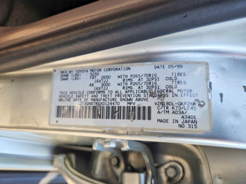 1999 Toyota 4runner მანქანა იყიდება აუქციონზე, vin: JT3GN87R6X0124470, აუქციონის ნომერი: 69760086