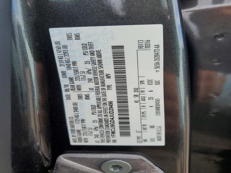 2018 Ford Escape მანქანა იყიდება აუქციონზე, vin: 1FMCU9GD4JUD29496, აუქციონის ნომერი: 67214396