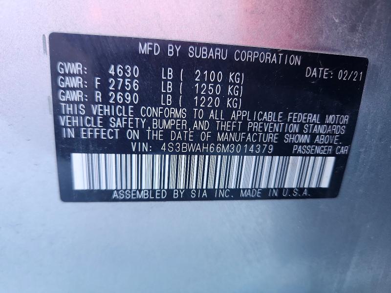 Aukcja sprzedaży 2021 Subaru Legacy, vin: 4S3BWAH66M3014379, numer aukcji: 70315276