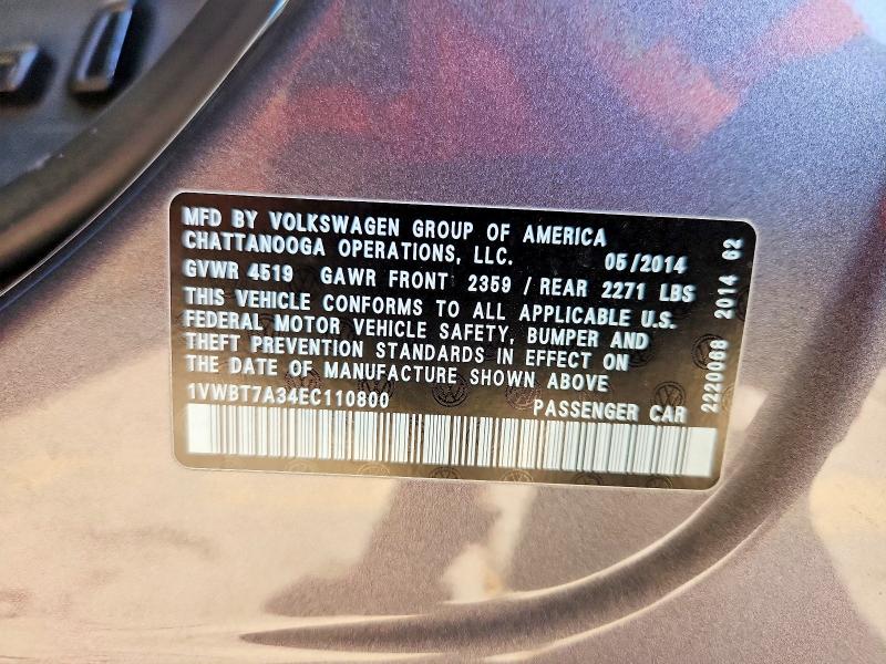Продаж на аукціоні авто 2014 Volkswagen Passat, vin: 1VWBT7A34EC110800, номер лоту: 68361886