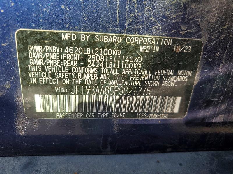 69764616 :رقم المزاد ، JF1VBAA65P9821275 vin ، 2023 Subaru Wrx مزاد بيع