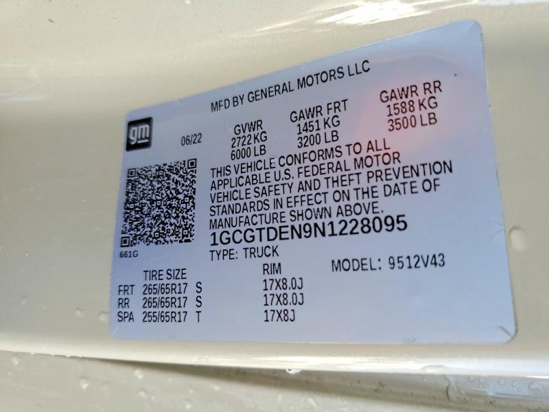 68261816 :رقم المزاد ، 1GCGTDEN9N1228095 vin ، 2022 Chevrolet Colorado مزاد بيع