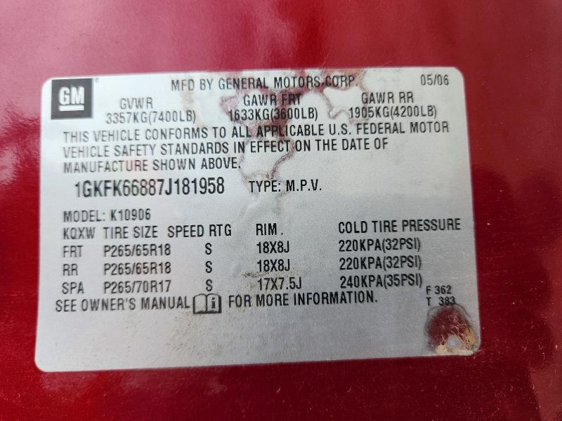 Продажа на аукционе авто 2007 Gmc Yukon Xl, vin: 1GKFK66887J181958, номер лота: 70633336