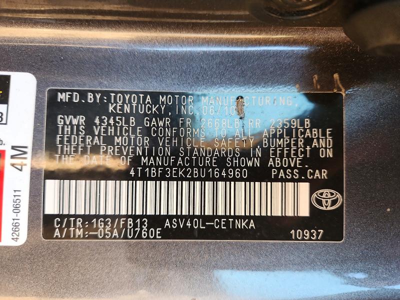 69822756 :رقم المزاد ، 4T1BF3EK2BU164960 vin ، 2011 Toyota Camry مزاد بيع