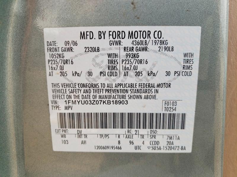 Aukcja sprzedaży 2007 Ford Escape, vin: 1FMYU03Z07KB18903, numer aukcji: 69511036