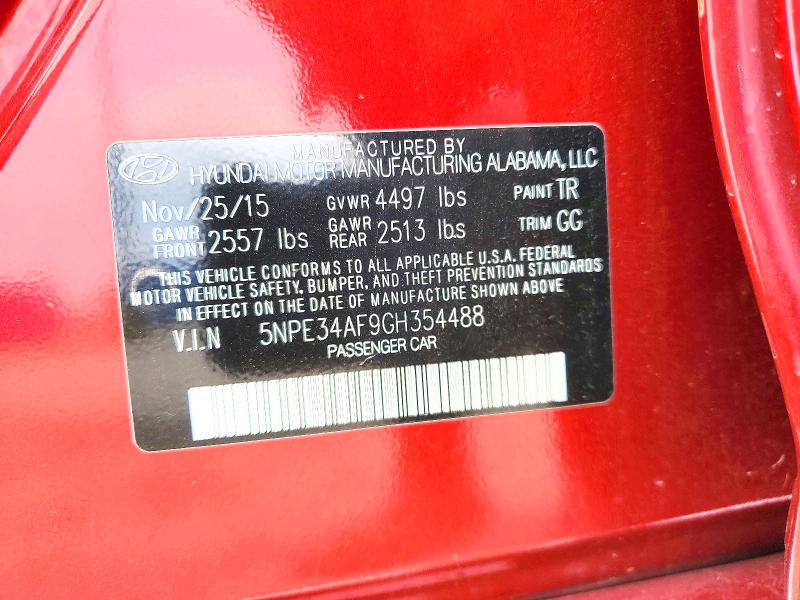 2016 Hyundai Sonata მანქანა იყიდება აუქციონზე, vin: 5NPE34AF9GH354488, აუქციონის ნომერი: 69431046
