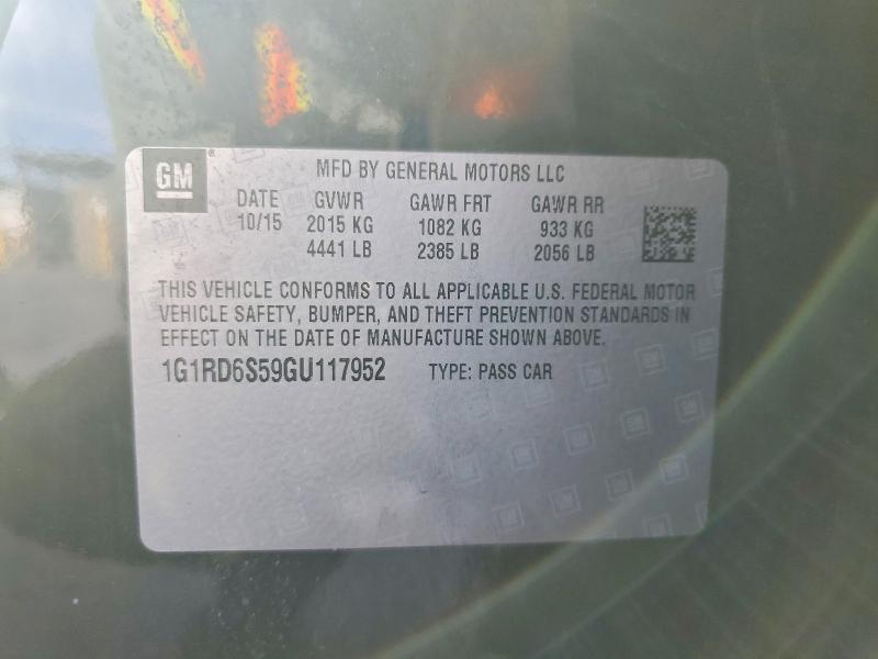 70002256 :رقم المزاد ، 1G1RD6S59GU117952 vin ، 2016 Chevrolet Volt مزاد بيع