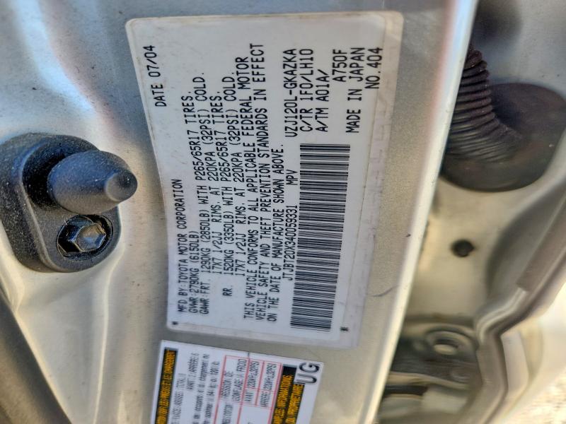 Продаж на аукціоні авто 2004 Lexus Gx, vin: JTJBT20X340059331, номер лоту: 68192406