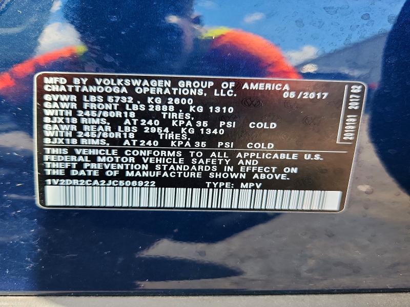 2018 Volkswagen Atlas მანქანა იყიდება აუქციონზე, vin: 1V2DR2CA2JC506922, აუქციონის ნომერი: 68798796