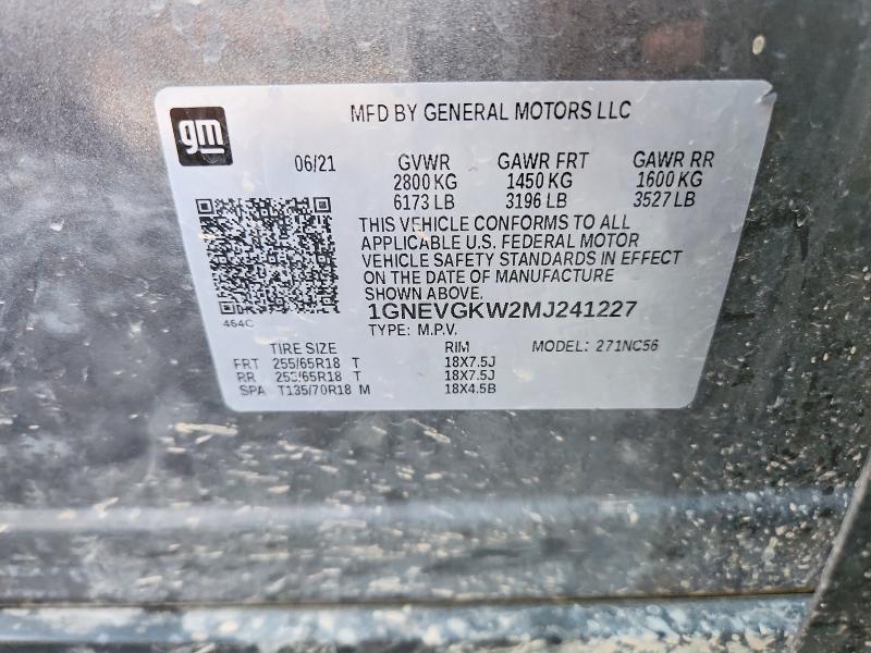 Продажа на аукционе авто 2021 Chevrolet Traverse, vin: 1GNEVGKW2MJ241227, номер лота: 70184126