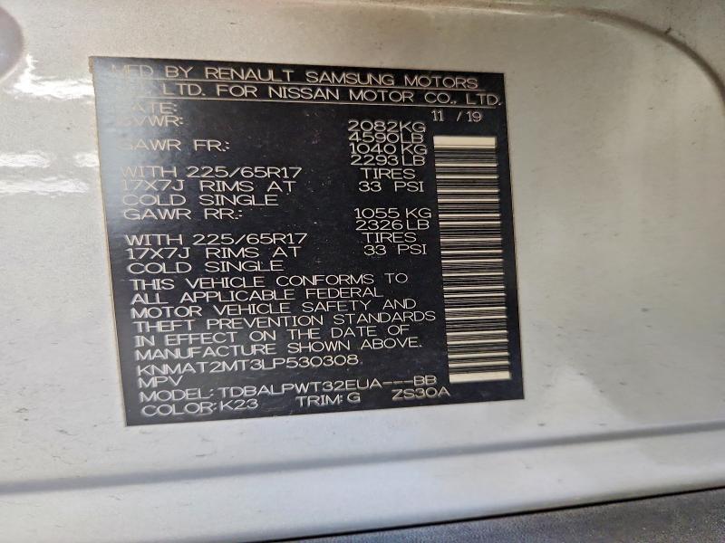 69108026 :رقم المزاد ، KNMAT2MT3LP530308 vin ، 2020 Nissan Rogue مزاد بيع