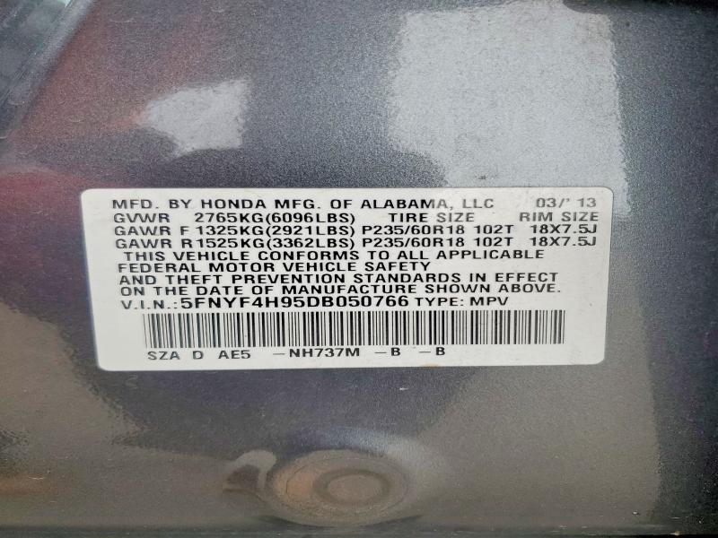 Продаж на аукціоні авто 2013 Honda Pilot, vin: 5FNYF4H95DB050766, номер лоту: 70315196