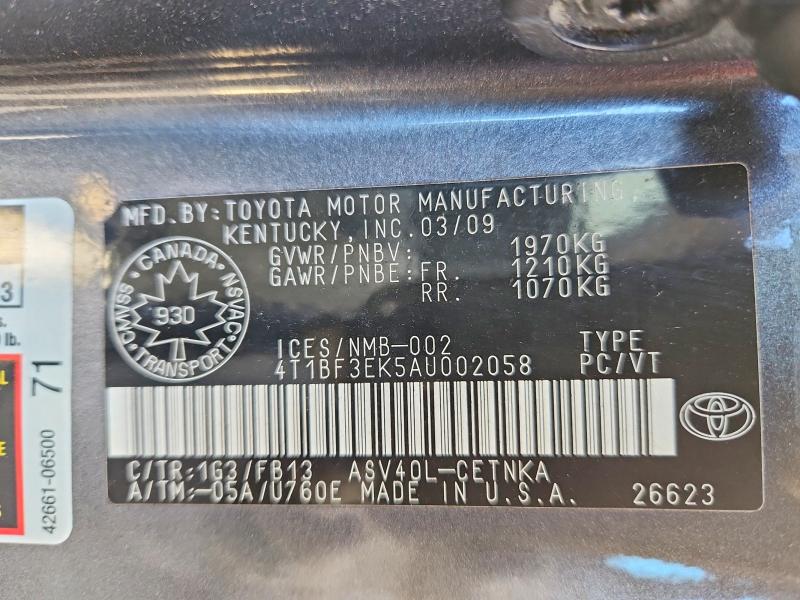 Продажа на аукционе авто 2010 Toyota Camry, vin: 4T1BF3EK5AU002058, номер лота: 69999526