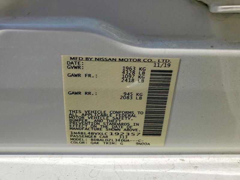 2020 Nissan Altima მანქანა იყიდება აუქციონზე, vin: 1N4BL4BVXLC192357, აუქციონის ნომერი: 68666896